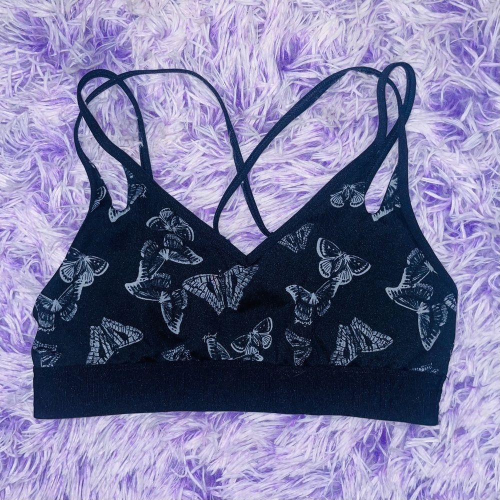 Victoria’s Secret PINK Black & Gray Sports Bra with Butterflies -Women’s Size S